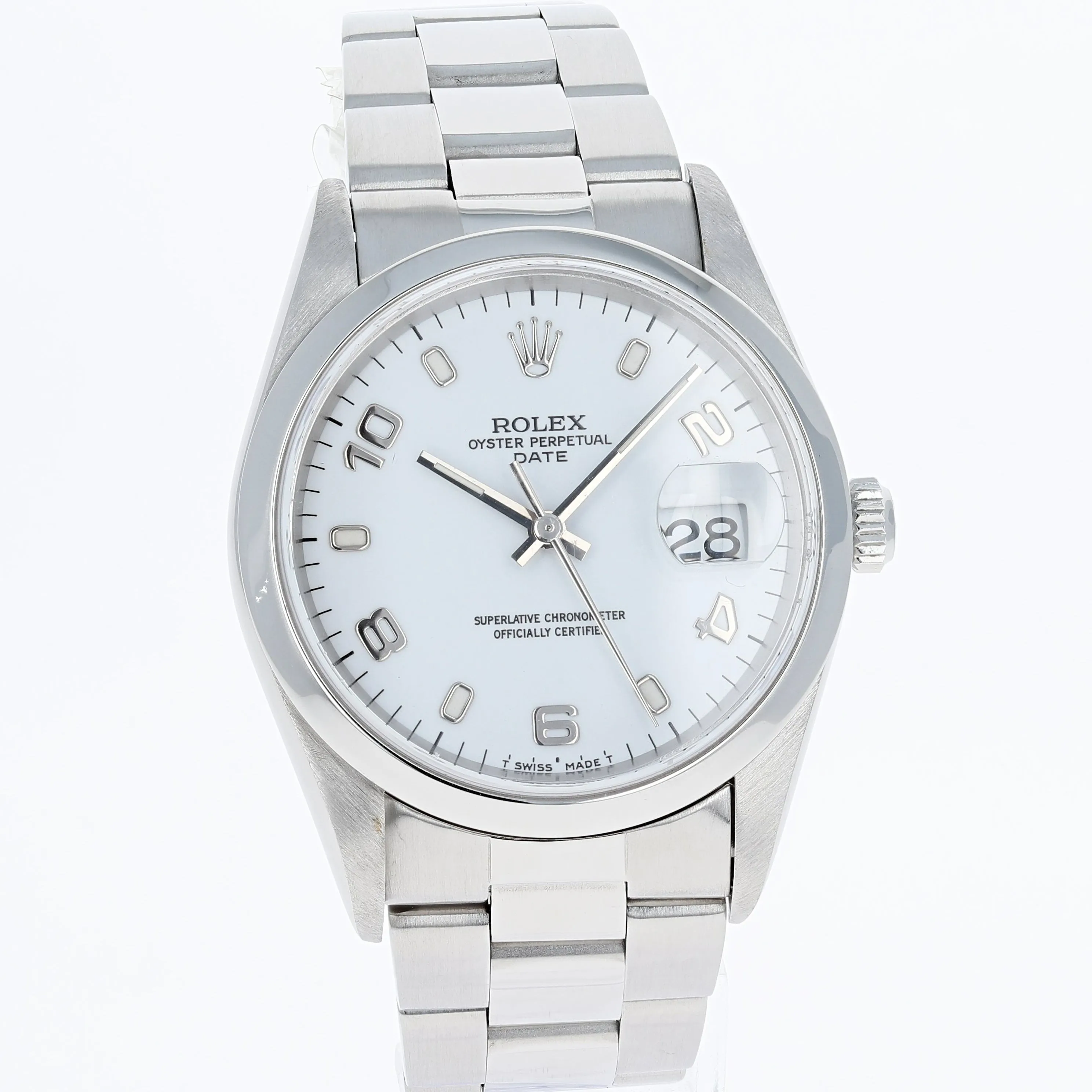 Rolex Oyster Perpetual Date 15200 White Arabic 1997 Steel 34 mm