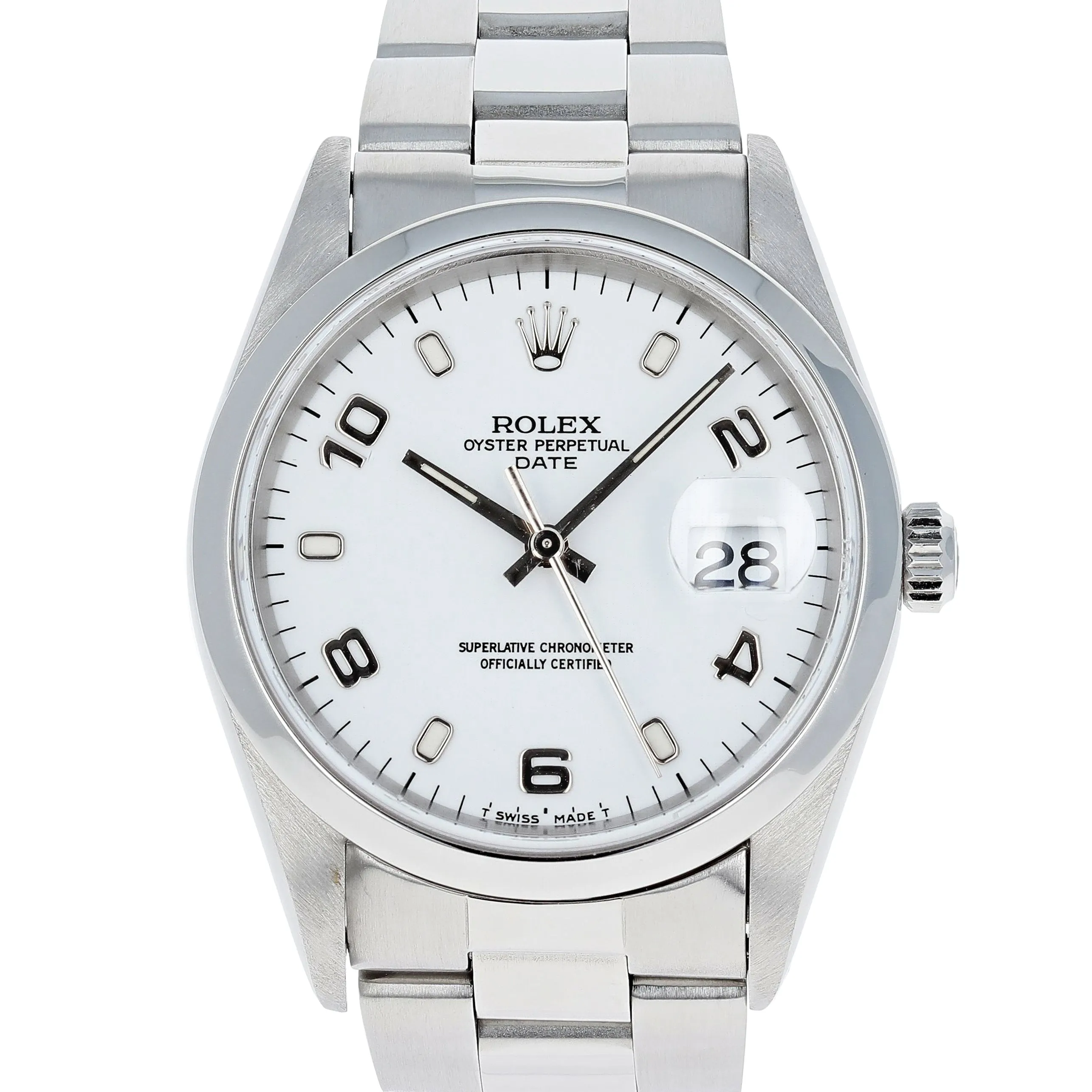 Rolex Oyster Perpetual Date 15200 White Arabic 1997 Steel 34 mm