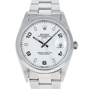 Rolex Oyster Perpetual Date 15200 White Arabic 1997 Steel 34 mm