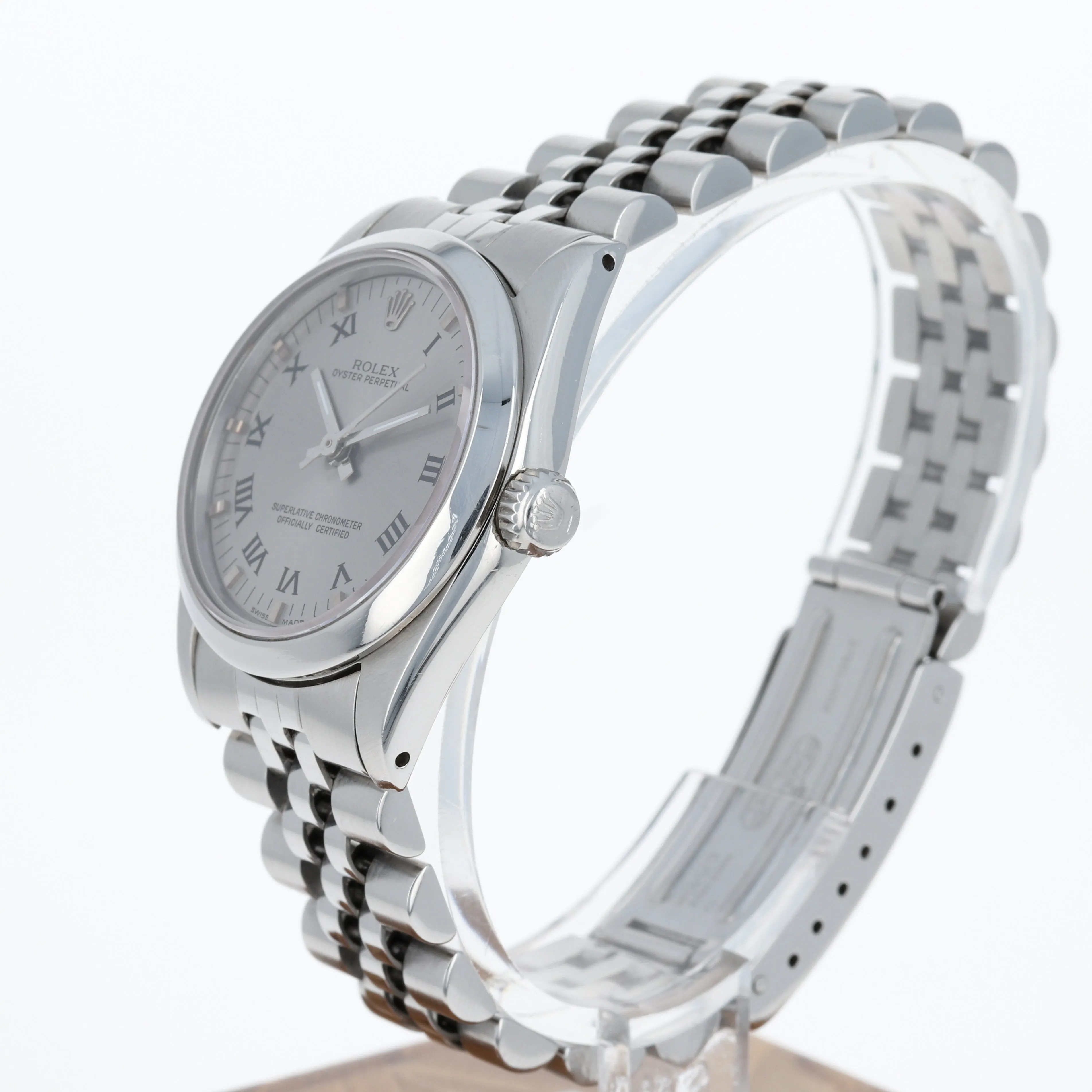 Rolex Oyster Perpetual Midsize 67480 Roman Numerals Gray Automatic c. 1986 Jubilee Steel 31 mm