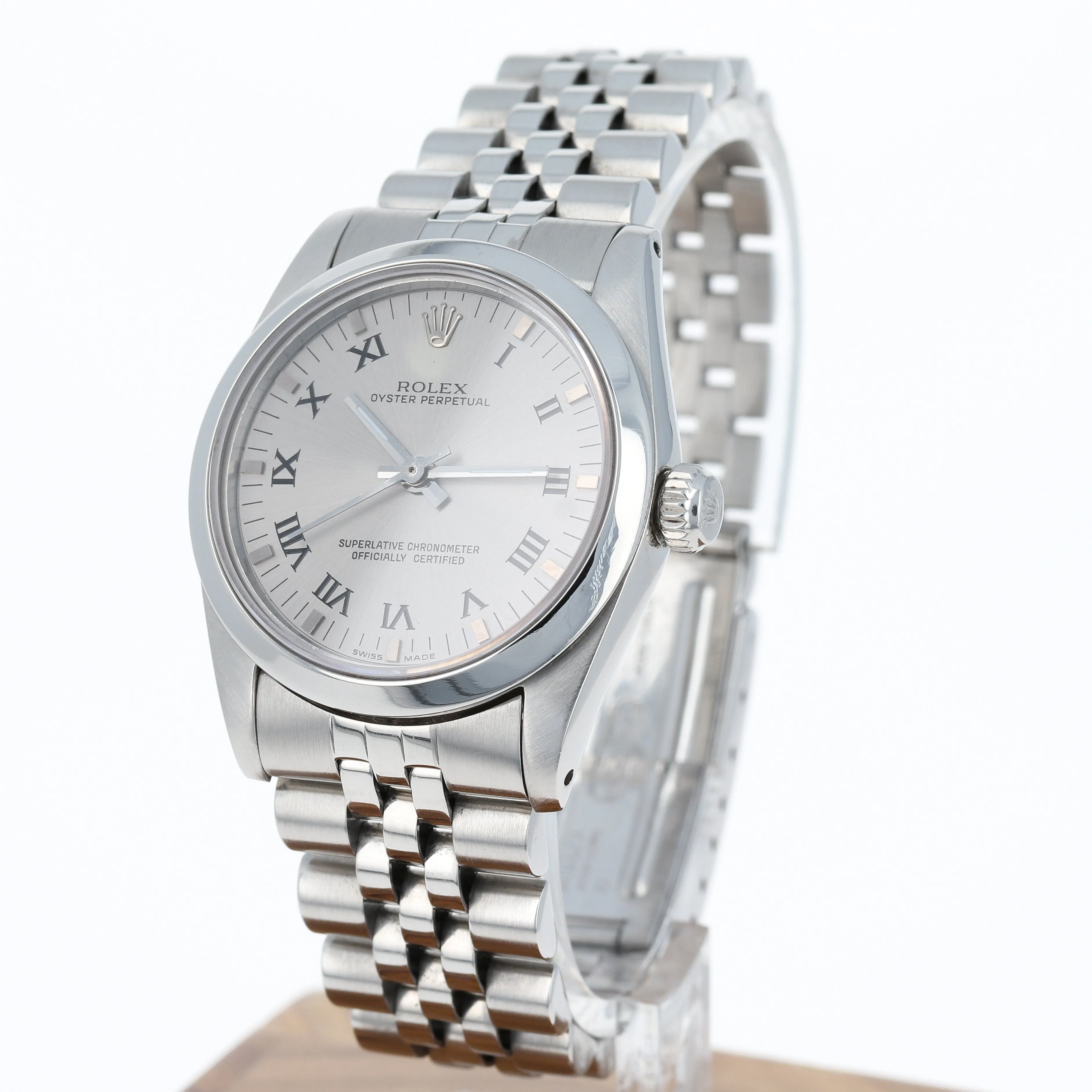 Rolex Oyster Perpetual Midsize 67480 Roman Numerals Gray Automatic c. 1986 Jubilee Steel 31 mm