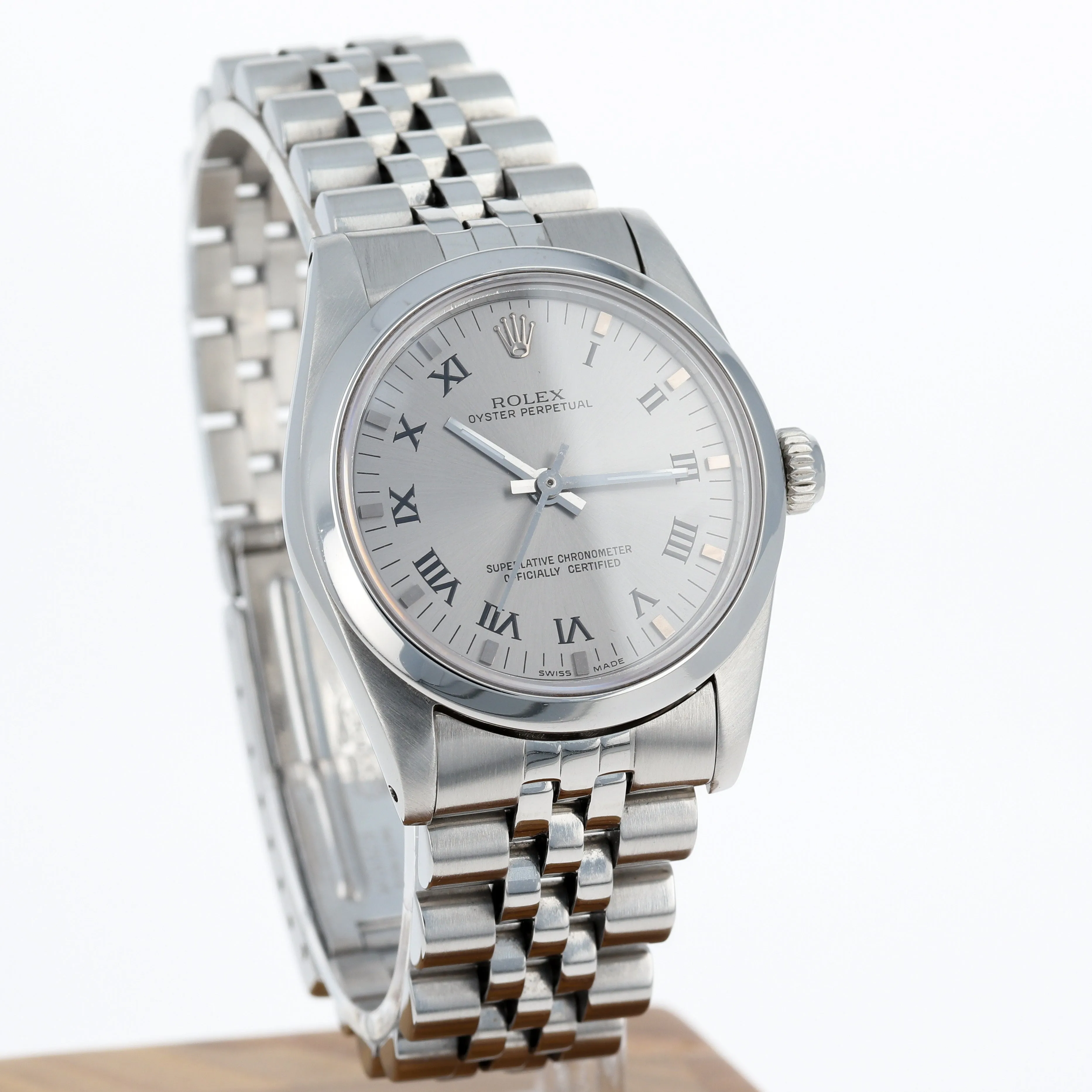 Rolex Oyster Perpetual Midsize 67480 Roman Numerals Gray Automatic c. 1986 Jubilee Steel 31 mm