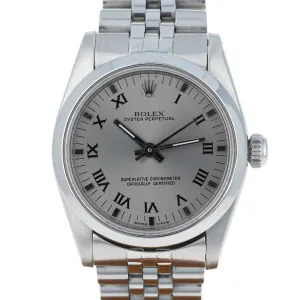 Rolex Oyster Perpetual Midsize 67480 Roman Numerals Gray Automatic c. 1986 Jubilee Steel 31 mm