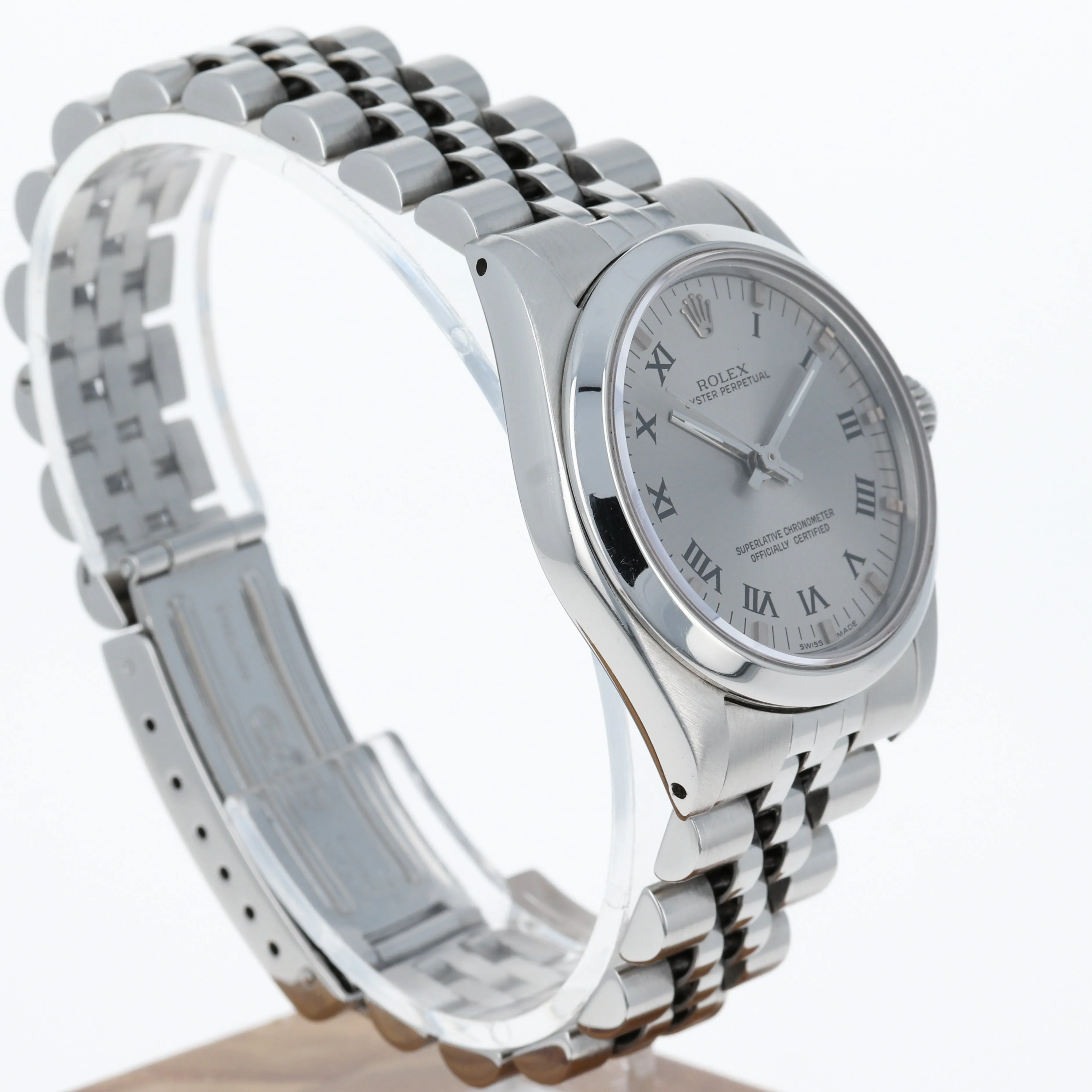 Rolex Oyster Perpetual Midsize 67480 Roman Numerals Gray Automatic c. 1986 Jubilee Steel 31 mm