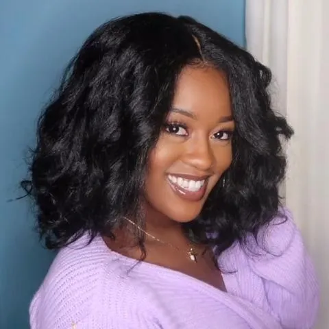 Romantic black shoulder roll wig