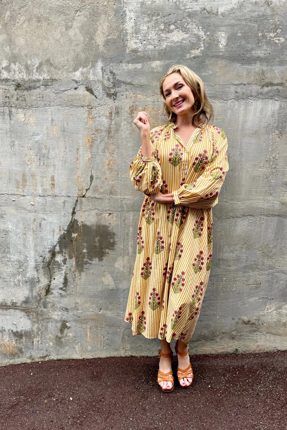 ROSELLE PHOENIX DUSTER DRESS MARIGOLD STRIPE