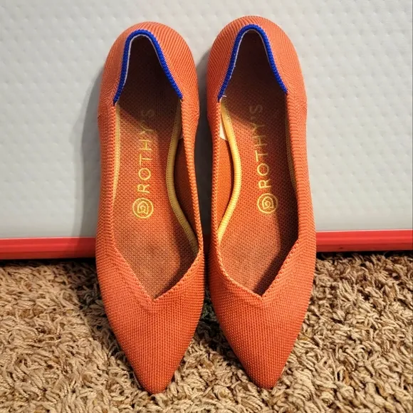 Rothy’s Pointed Toe Orange Red Persimmon Size 7 Flats slip-on Shoe