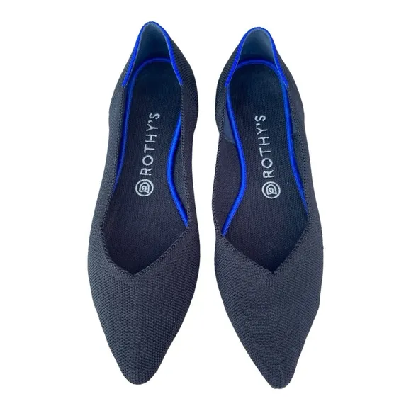 Rothy’s pointy flats black with blue rim size 8.5