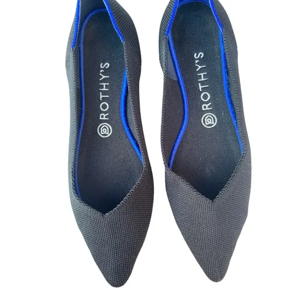 Rothy’s pointy flats black with blue rim size 8.5