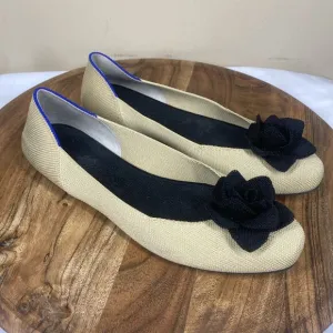 Rothys The Petal Womens Tan &amp; Black Size 10 Square Slip On Ballet Flats