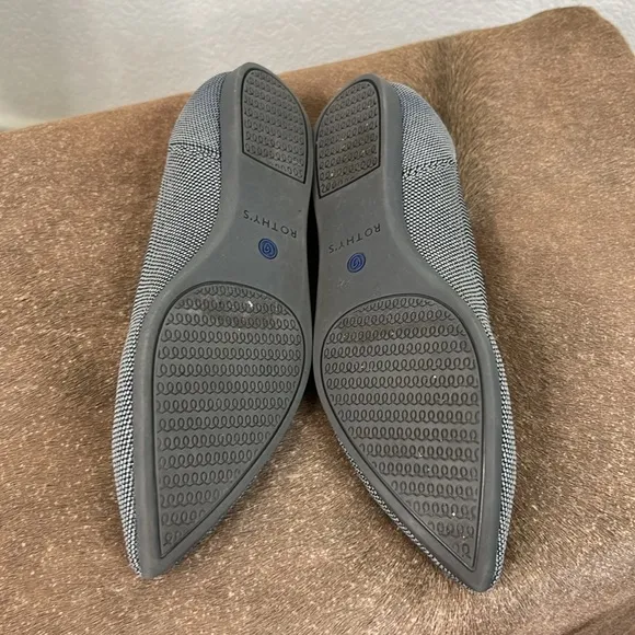 Rothy's The Point Knit Pointy Toe Slip On Ballet Flats Gray Slate Shoes