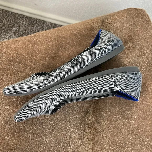 Rothy's The Point Knit Pointy Toe Slip On Ballet Flats Gray Slate Shoes