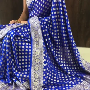 Royal Blue Georgette Banarasi Wedding Saree