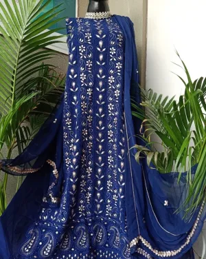 Royal Blue Georgette fancy designer Chikankari Gota unstitched salwar suit