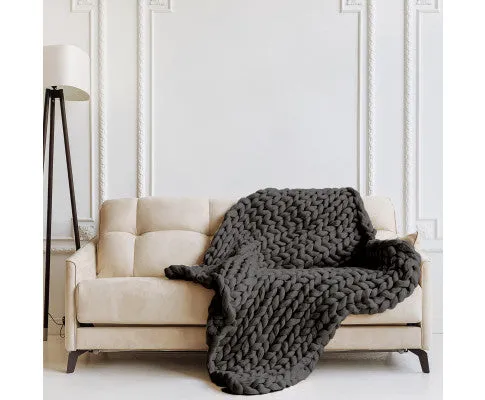 Royal Comfort Chunky Hand Knit Thick Weighted Blanket 6.3KG 203cm x 153cm - Charcoal