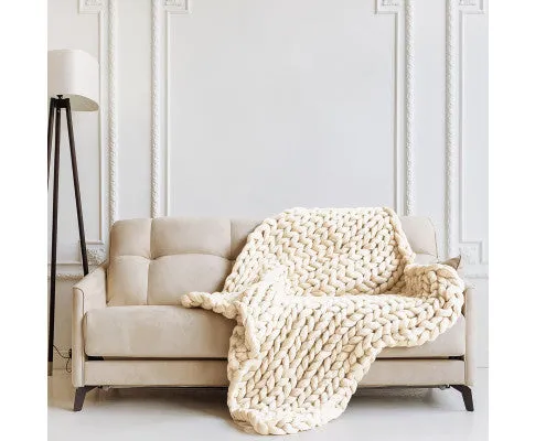 Royal Comfort Chunky Hand Knit Thick Weighted Blanket 6.3KG 203cm x 153cm - Cream