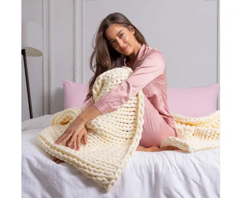 Royal Comfort Chunky Hand Knit Thick Weighted Blanket 6.3KG 203cm x 153cm - Cream