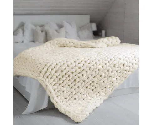 Royal Comfort Chunky Hand Knit Thick Weighted Blanket 6.3KG 203cm x 153cm - Cream