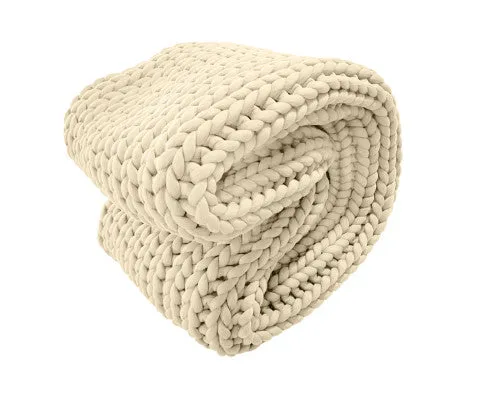 Royal Comfort Chunky Hand Knit Thick Weighted Blanket 6.3KG 203cm x 153cm - Cream