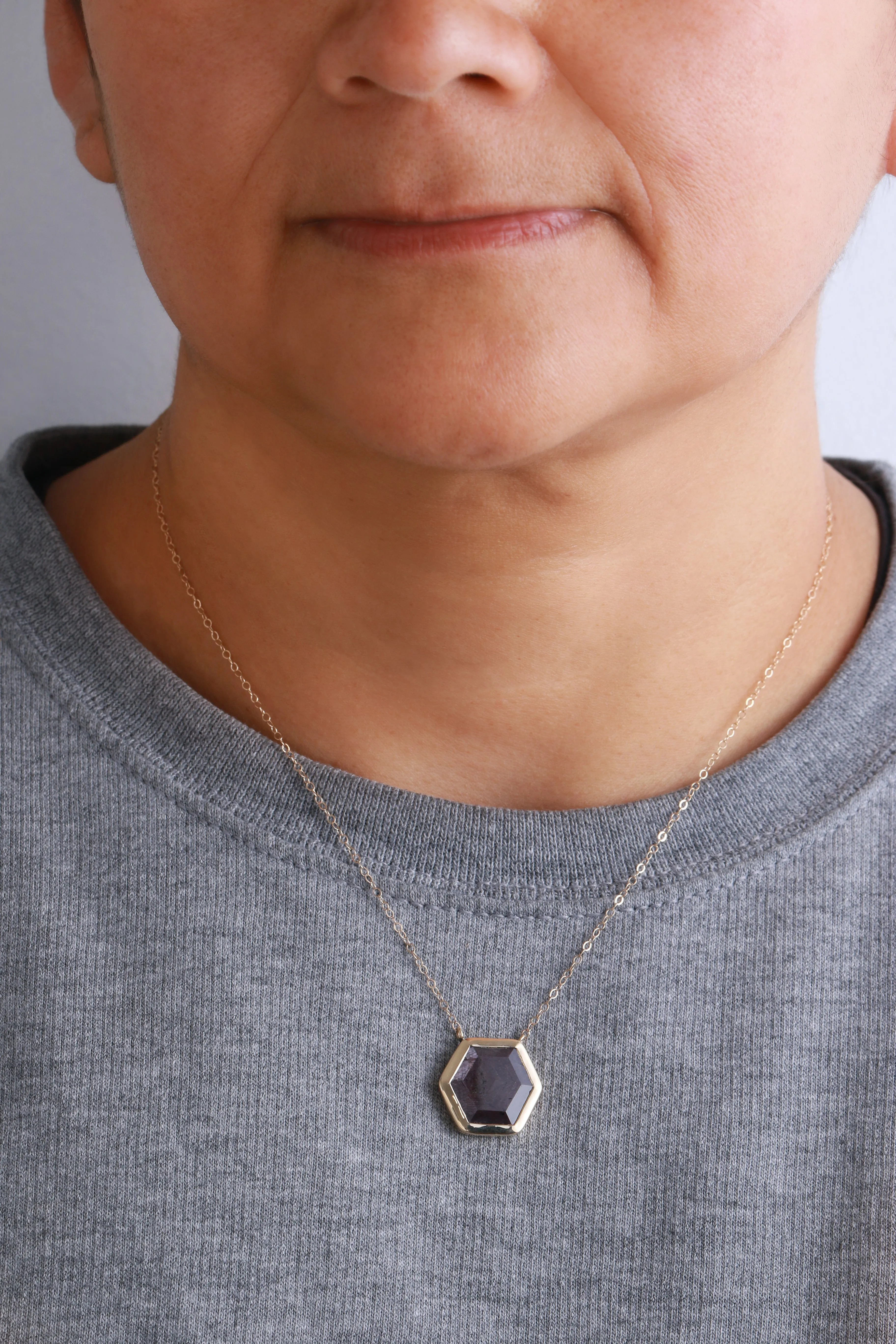 Ruby Slice Hexagon Pendant Necklace