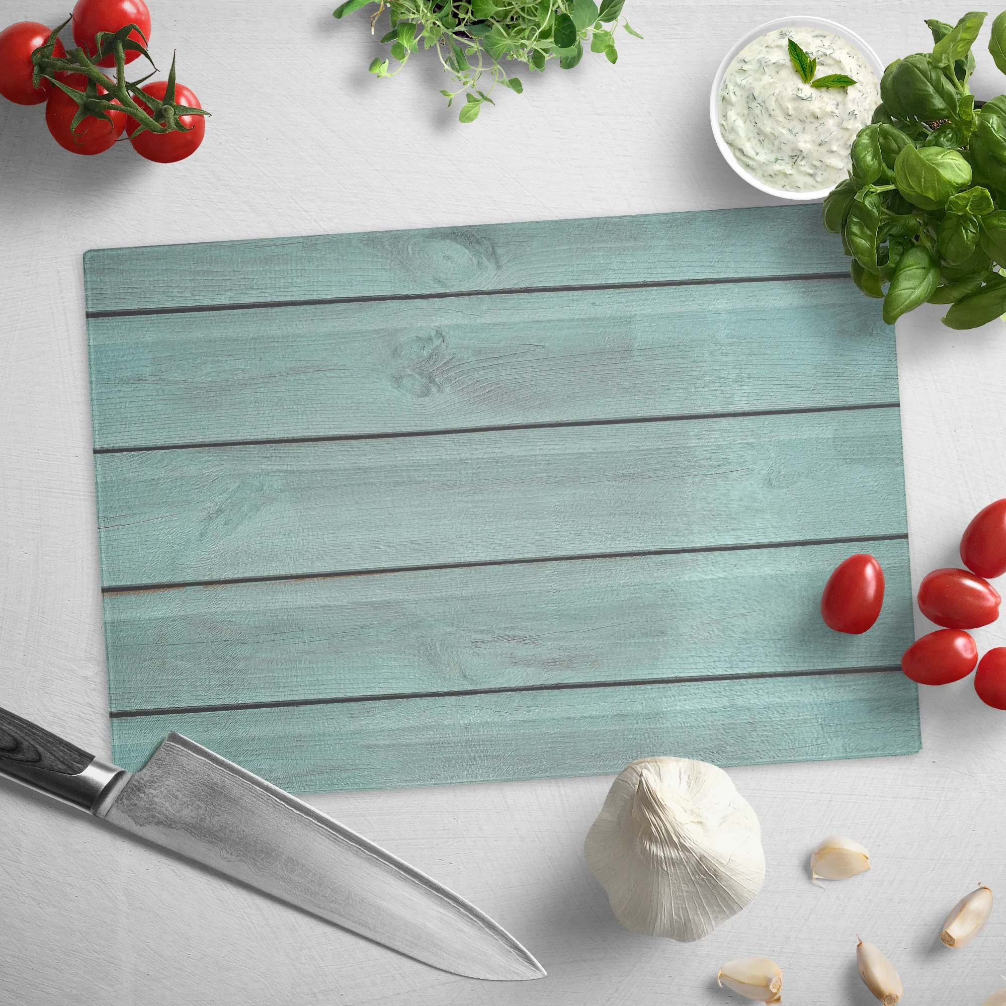 Rustic Turquoise Wood Design Tempered Glass Cutting Board