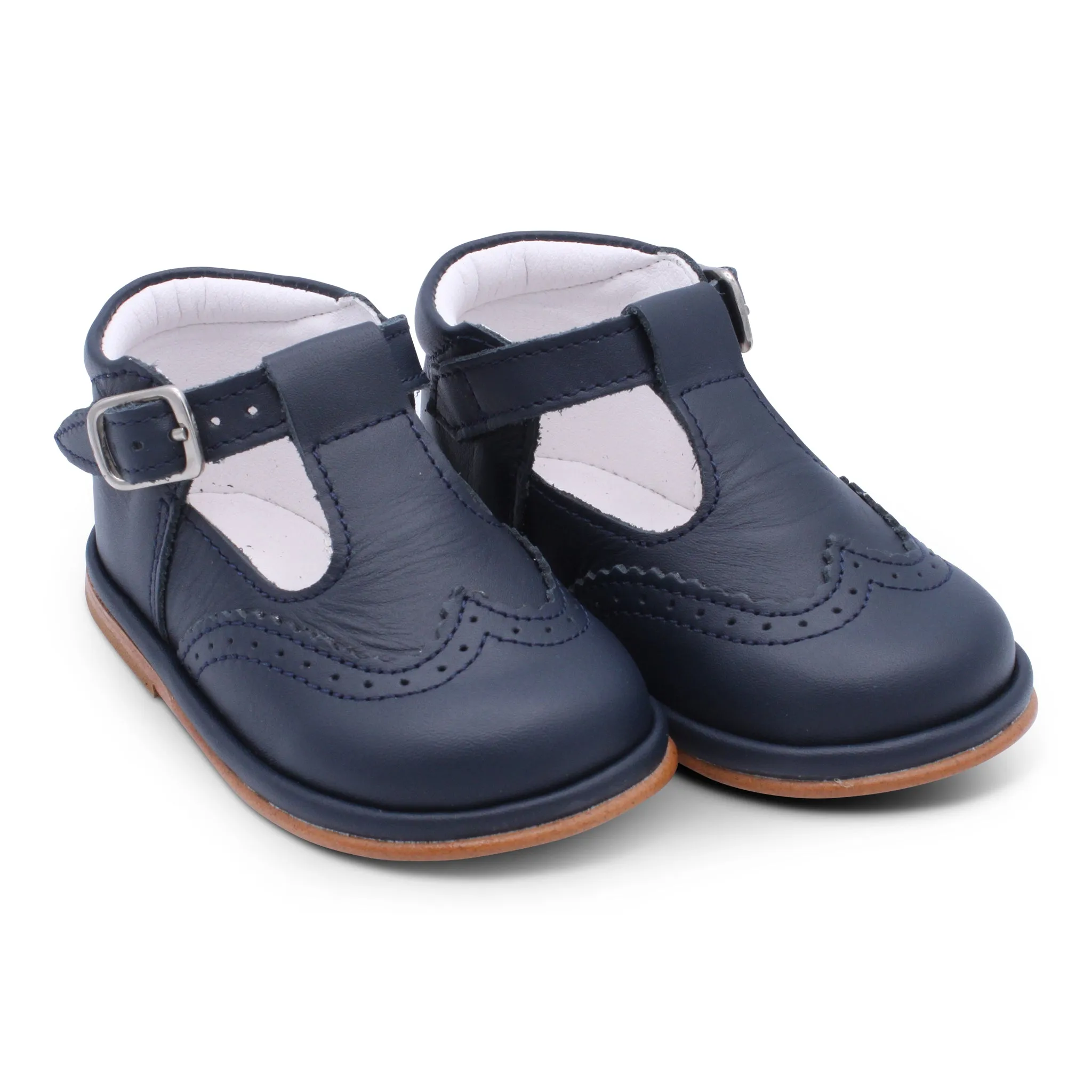 'Ryan' Boys Navy Leather T-Bar Shoes