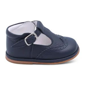 'Ryan' Boys Navy Leather T-Bar Shoes