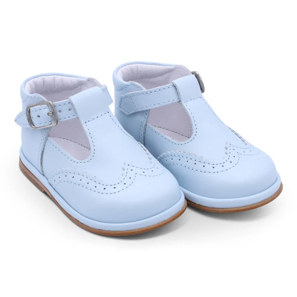 'Ryan' Boys Pale Blue Leather T-Bar Shoes