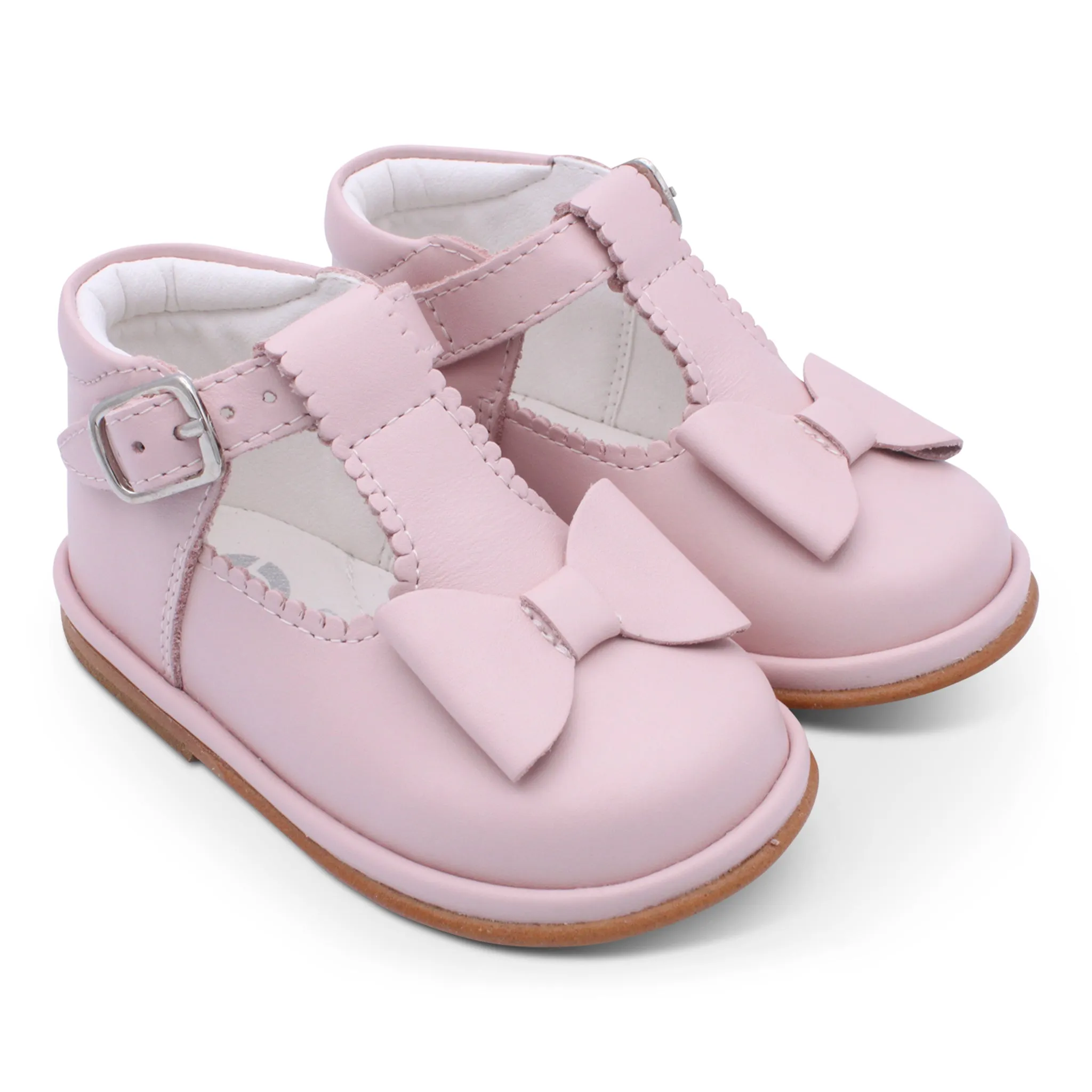 'Sabina' Girls Pale Pink Leather T-Bar Shoes
