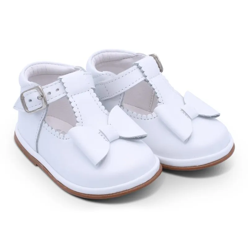 'Sabina' Girls White Leather T-Bar Shoes