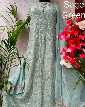 Sage Green Chikankari Gota Patti Party Wear Salwar Kameez Fabric
