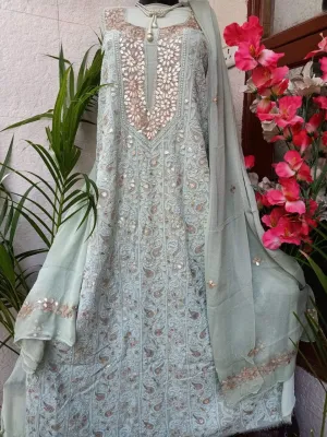 Sage Green Chikankari Gota Patti Unstitched Fancy Salwar Kameez