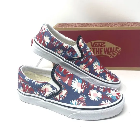 🌸Sale🌸 VANS Classic Womens Slip-On Low Top Crew Floral Blue Canvas VN0A4BV31JA