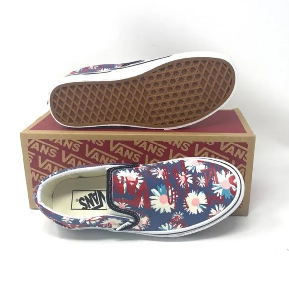 🌸Sale🌸 VANS Classic Womens Slip-On Low Top Crew Floral Blue Canvas VN0A4BV31JA