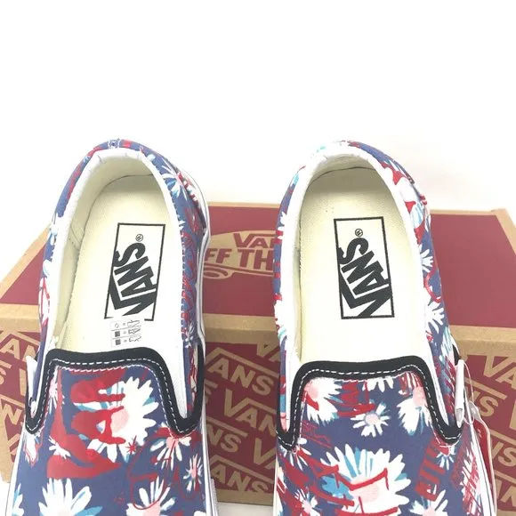 🌸Sale🌸 VANS Classic Womens Slip-On Low Top Crew Floral Blue Canvas VN0A4BV31JA
