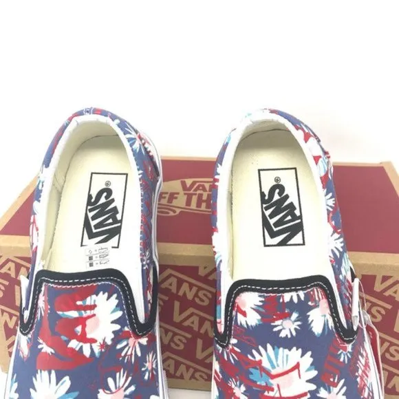 🌸Sale🌸 VANS Classic Womens Slip-On Low Top Crew Floral Blue Canvas VN0A4BV31JA