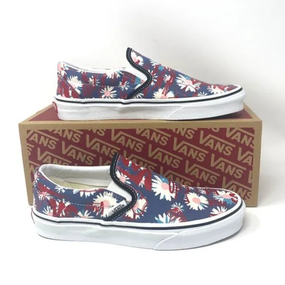 🌸Sale🌸 VANS Classic Womens Slip-On Low Top Crew Floral Blue Canvas VN0A4BV31JA