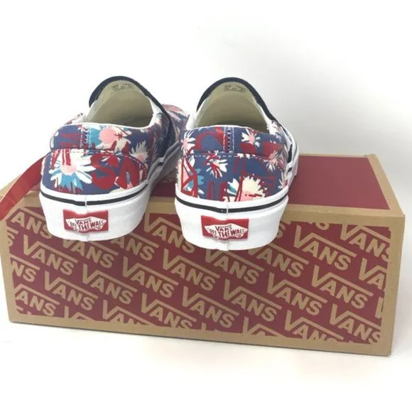 🌸Sale🌸 VANS Classic Womens Slip-On Low Top Crew Floral Blue Canvas VN0A4BV31JA