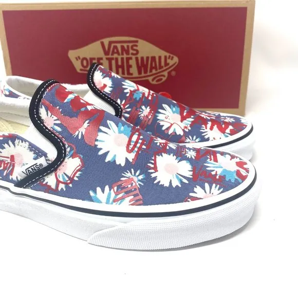 🌸Sale🌸 VANS Classic Womens Slip-On Low Top Crew Floral Blue Canvas VN0A4BV31JA