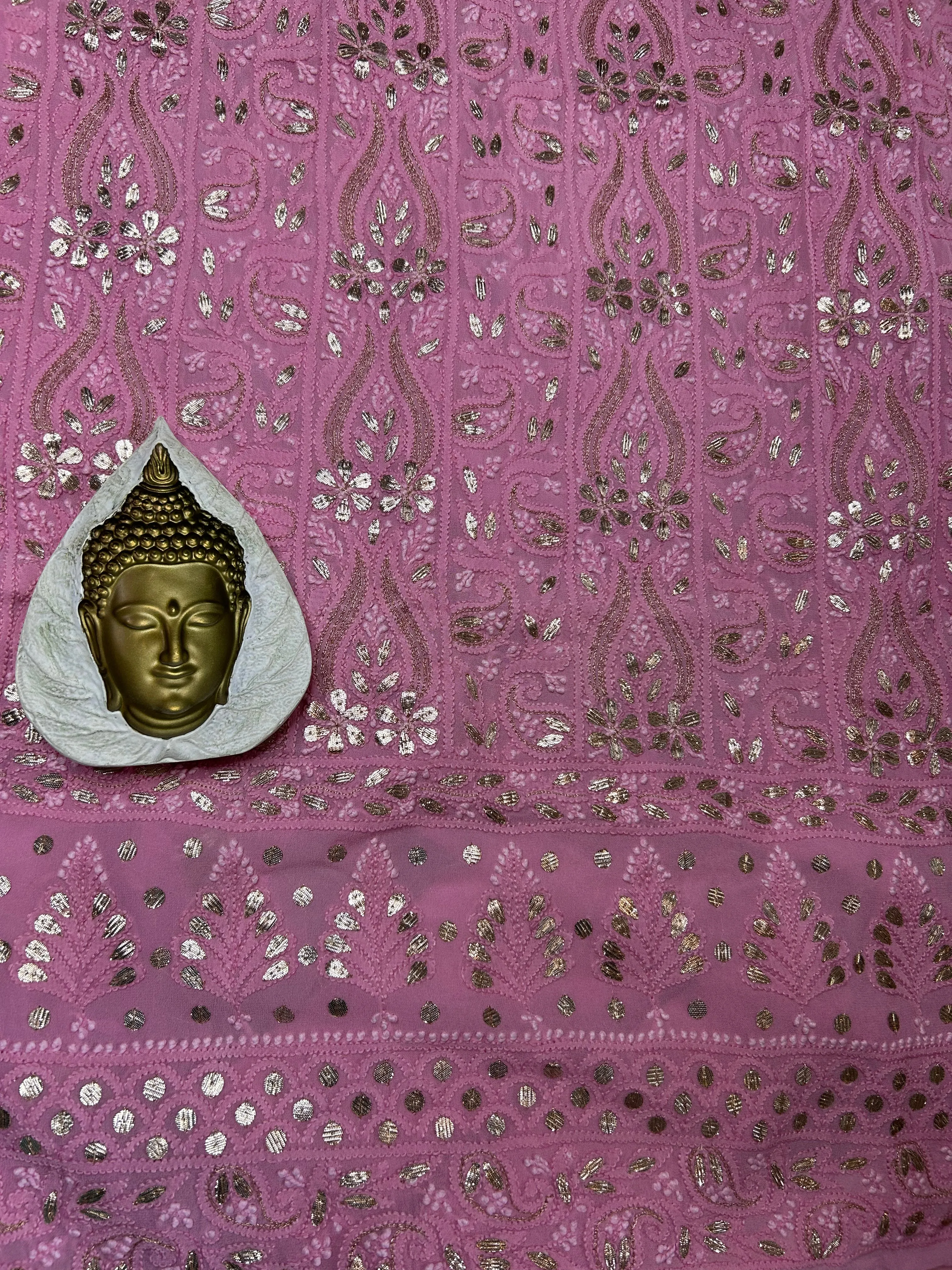 Salmon Pink Chikankari Gota Patti Salwar Kameez Fabric