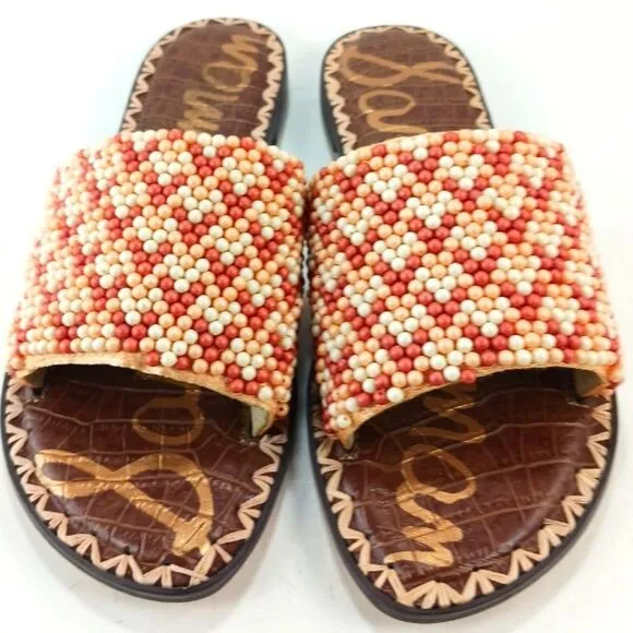 Sam Edelman Gunner 3 Leather Lined Banded Beaded Slip on Flats Women's  7.......