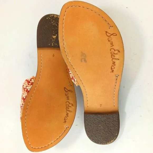 Sam Edelman Gunner 3 Leather Lined Banded Beaded Slip on Flats Women's  7.......