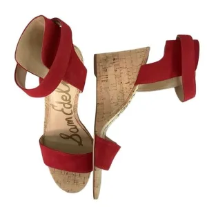Sam Edelman Red Suede Leather WILLOW Wedge Open Toe Strap Sandals Shoes Sz M11