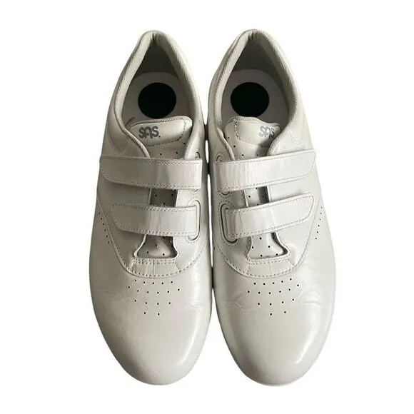 SAS Me Too White Leather Casual Athletic Walking Shoe Velcro Straps 8.5W