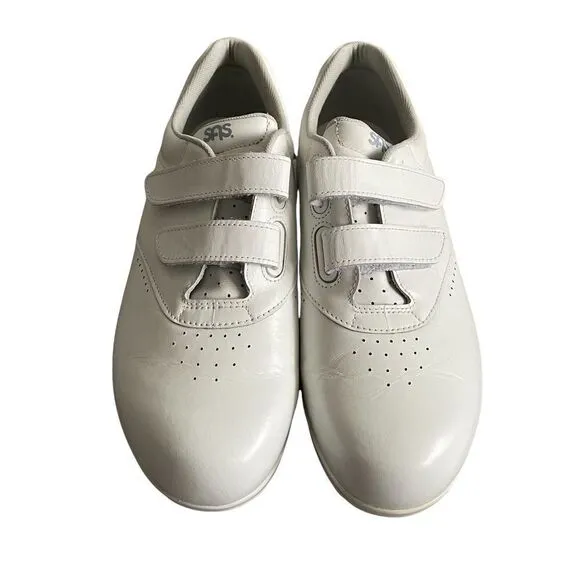 SAS Me Too White Leather Casual Athletic Walking Shoe Velcro Straps 8.5W