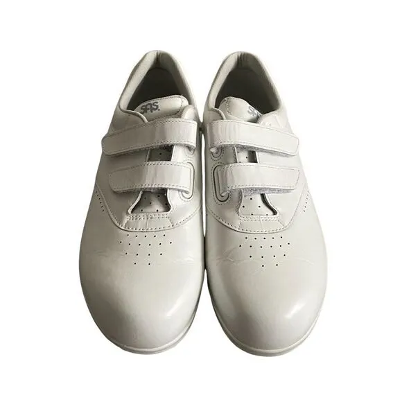 SAS Me Too White Leather Casual Athletic Walking Shoe Velcro Straps 8.5W