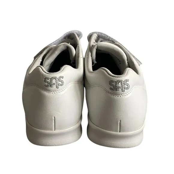 SAS Me Too White Leather Casual Athletic Walking Shoe Velcro Straps 8.5W