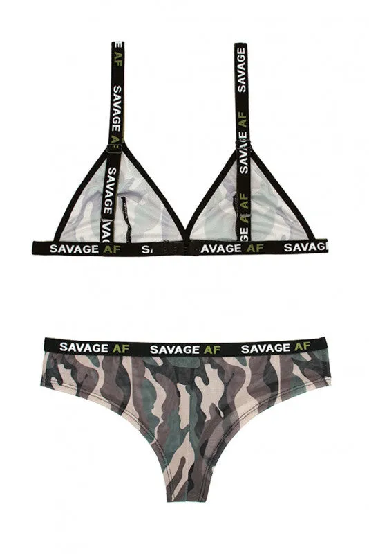 Savage Af Bralette and Cheeky Panty - Forest Camo - L/xl