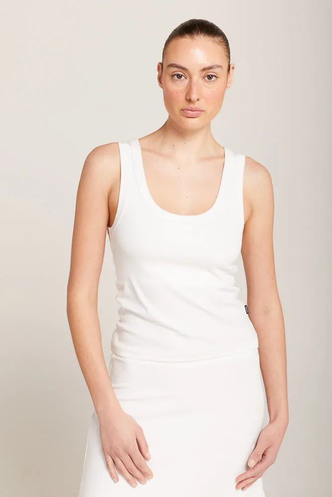 SCOOP NECK TANK TOP - IVORY RIB