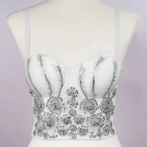 Sequin Push Up Bustier Crop Top Sexy Punk Corset Bra